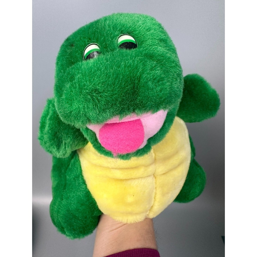Animal Express Green Dinosaur Alligator Plush Hand Puppet Yellow Belly 12 Inch